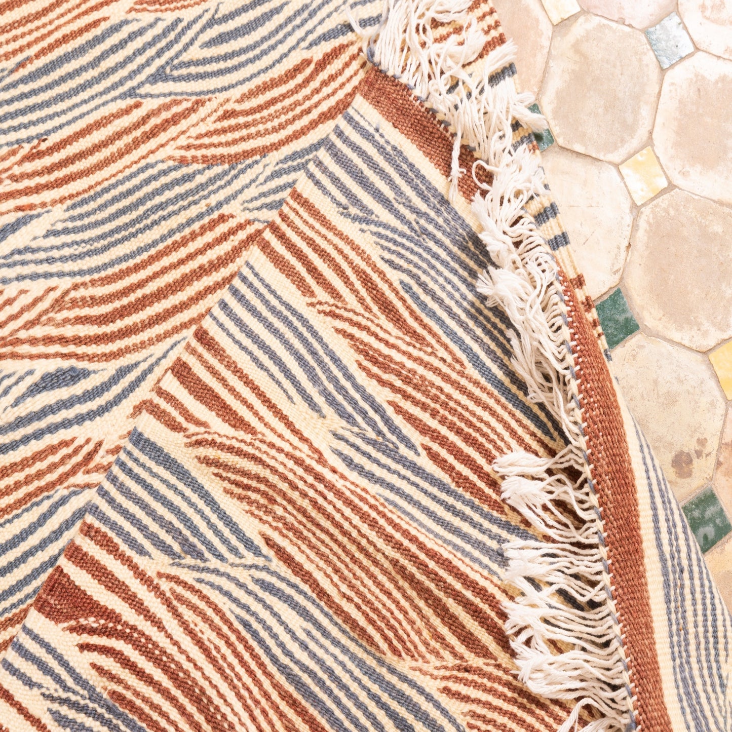 Moroccan Corridor Rug - Handwoven Wave Pattern Runner - Earth & Ocean Tones