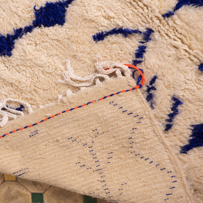 Blue Patterned Moroccan Azilal Rug - Handwoven Wool & Cotton Berber Wall Decor - Small Tribal Carpet