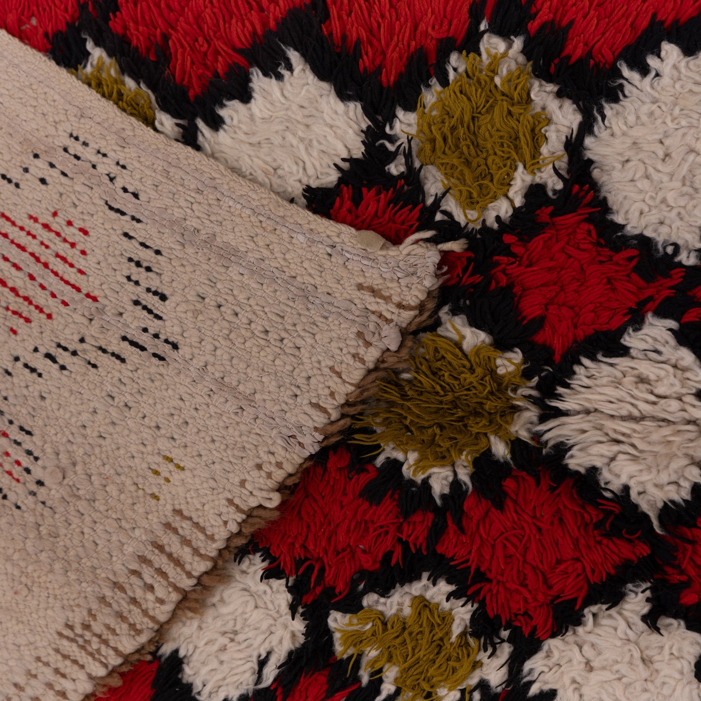 Vintage Moroccan Azilal Rug - Bold Red & Olive Diamond Pattern - Handwoven Berber Wool Carpet - Small Accent Rug