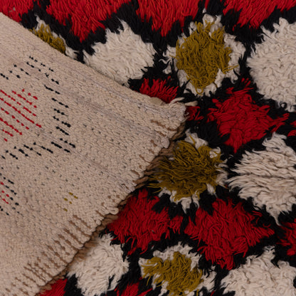 Vintage Moroccan Azilal Rug - Bold Red & Olive Diamond Pattern - Handwoven Berber Wool Carpet - Small Accent Rug