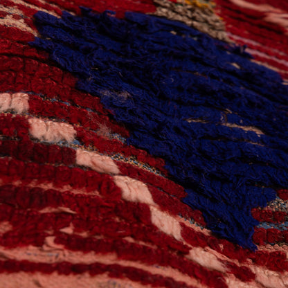 Vintage Moroccan Runner Rug - Deep Red Handwoven Wool with Diamond Tribal Motifs
