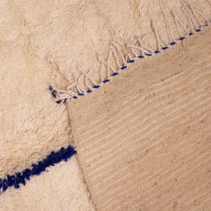 Minimalist Abstract Moroccan Wool Rug - Handwoven Blue Line Art on Cream - Modern Berber Wall Hanging or Area Rug