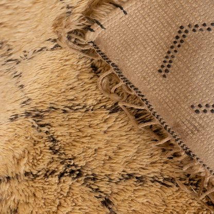 Vintage Beni Ourain Moroccan Rug | Thick Wool Diamond Grid Carpet | Handwoven Tribal Berber Rug | Golden Beige & Black | 100% Wool | Large Area Rug ;  12,47 ft  / 7,87 ft