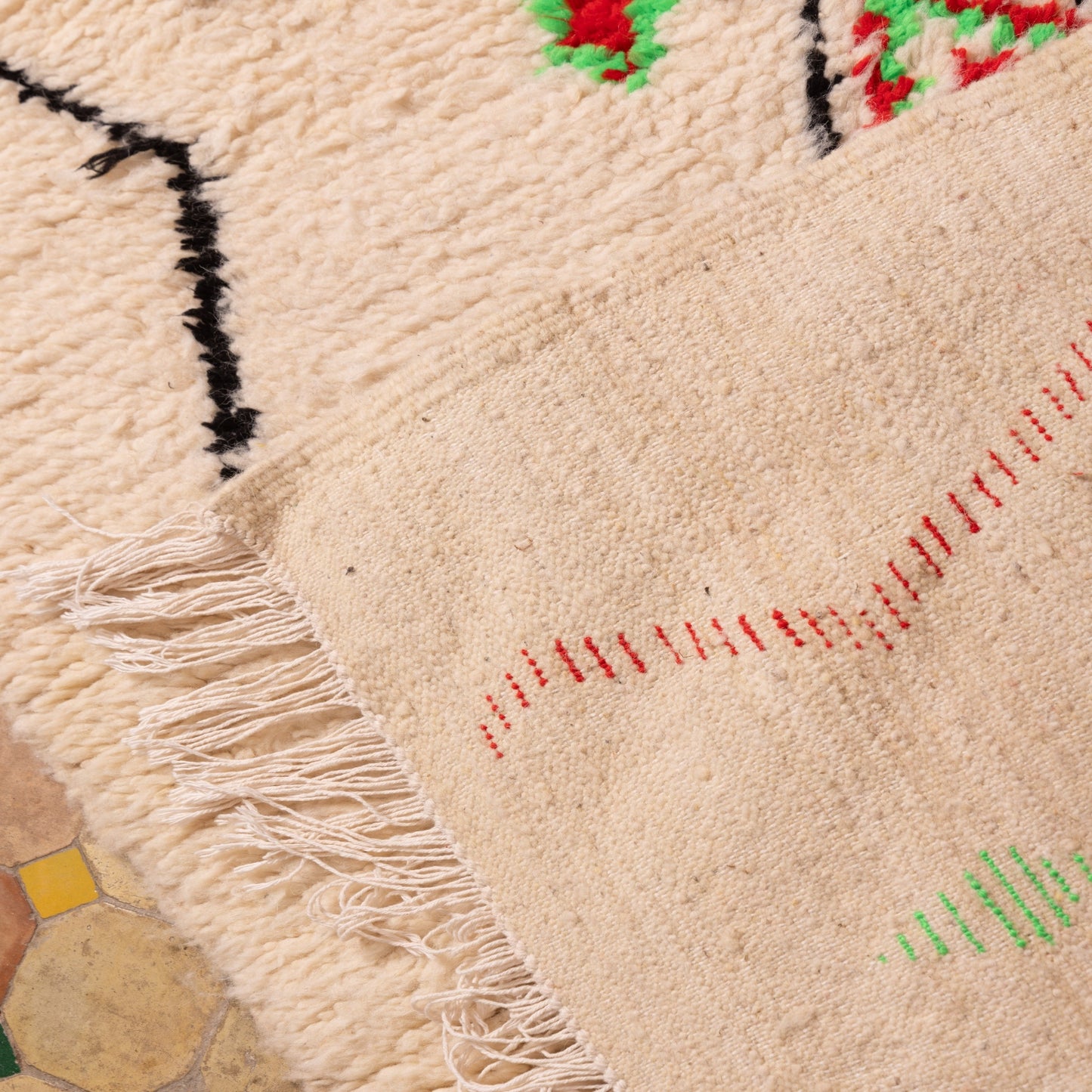 Colorful Azilal Rug - Handmade Small Moroccan Rug with Diamond Motifs - Berber Wool & Cotton Floor or Wall Accent