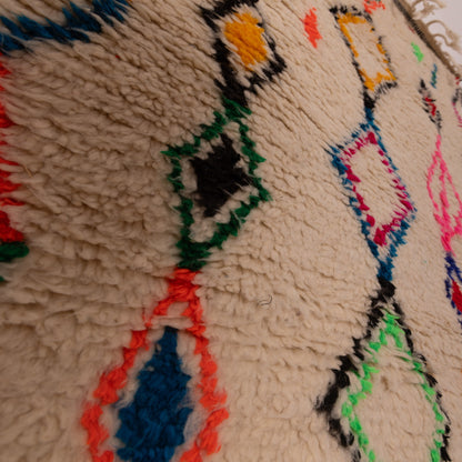 Colorful Small Azilal Rug - 80% Wool 20% Cotton Moroccan Handmade Carpet - Bright Diamond Tribal Design