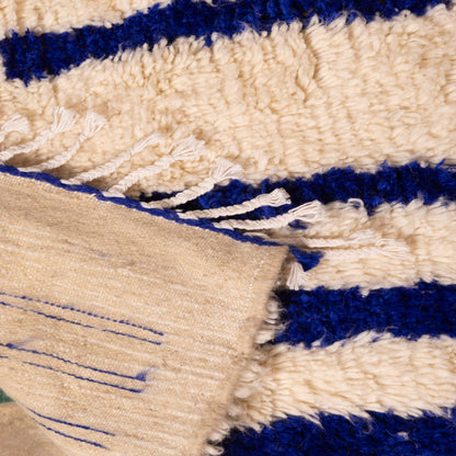 Minimalist Blue Azilal Rug - Handwoven Moroccan Wool & Cotton Carpet - Small Boho Wall Hanging or Accent Rug