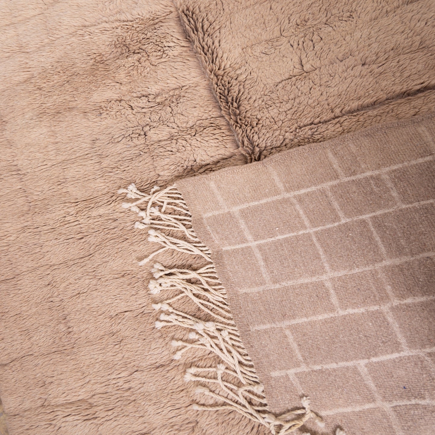 Handmade Mrirt Rug – 100% Wool Moroccan Berber Carpet – Soft Beige Textured Wool Rug – Luxury Minimalist & Boho Home Decor