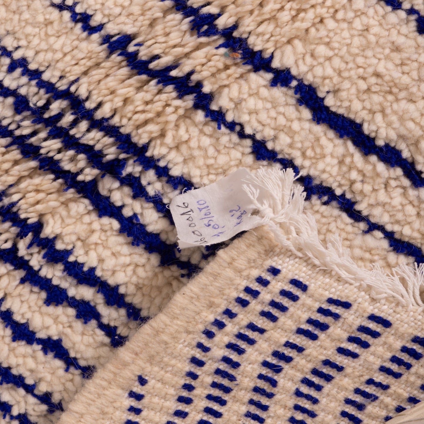 New Handmade Azilal Wool Rug - Geometric Lines in Blue - Modern Moroccan Tribal Design