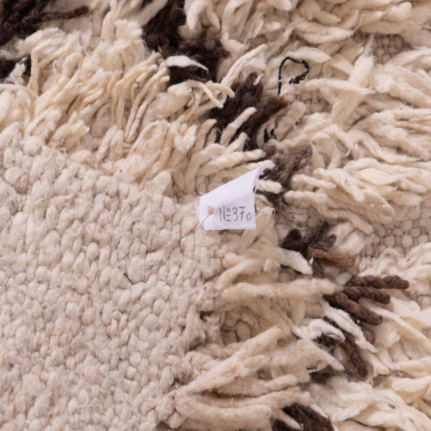 Mini Azilal Wool Rug - Cream Moroccan Berber Shag with Diamond Motif - Small Handmade Vintage Rug