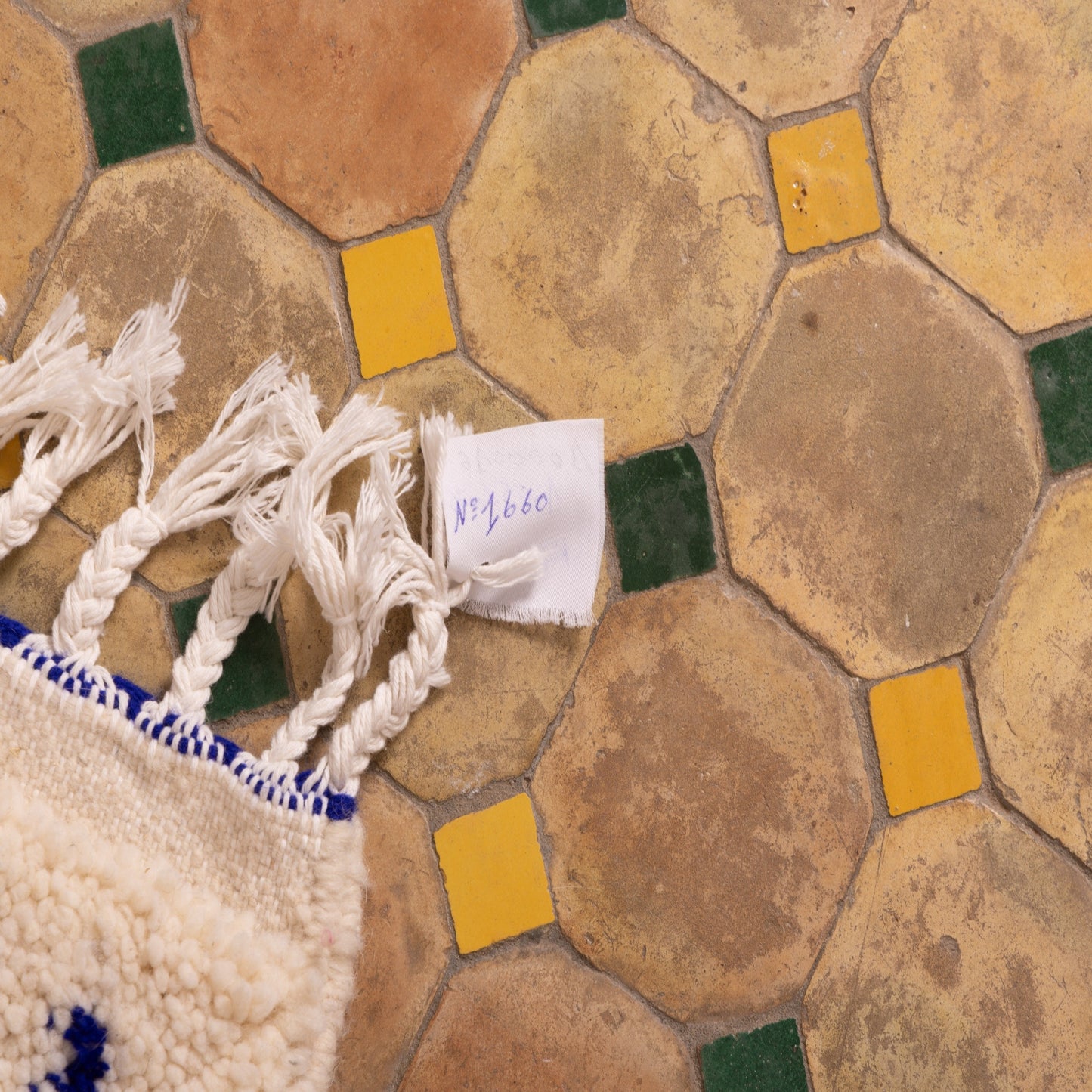 New Handmade Azilal Wool Rug - Blue Geometric & Diamond Pattern - Modern Moroccan Decor