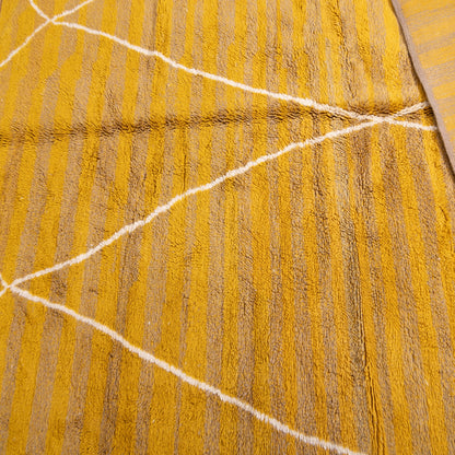 Handmade Mrirt Rug – 100% Wool Moroccan Berber Carpet – Mustard Yellow & Brown Geometric Rug – Luxury Boho & Modern Home Decor