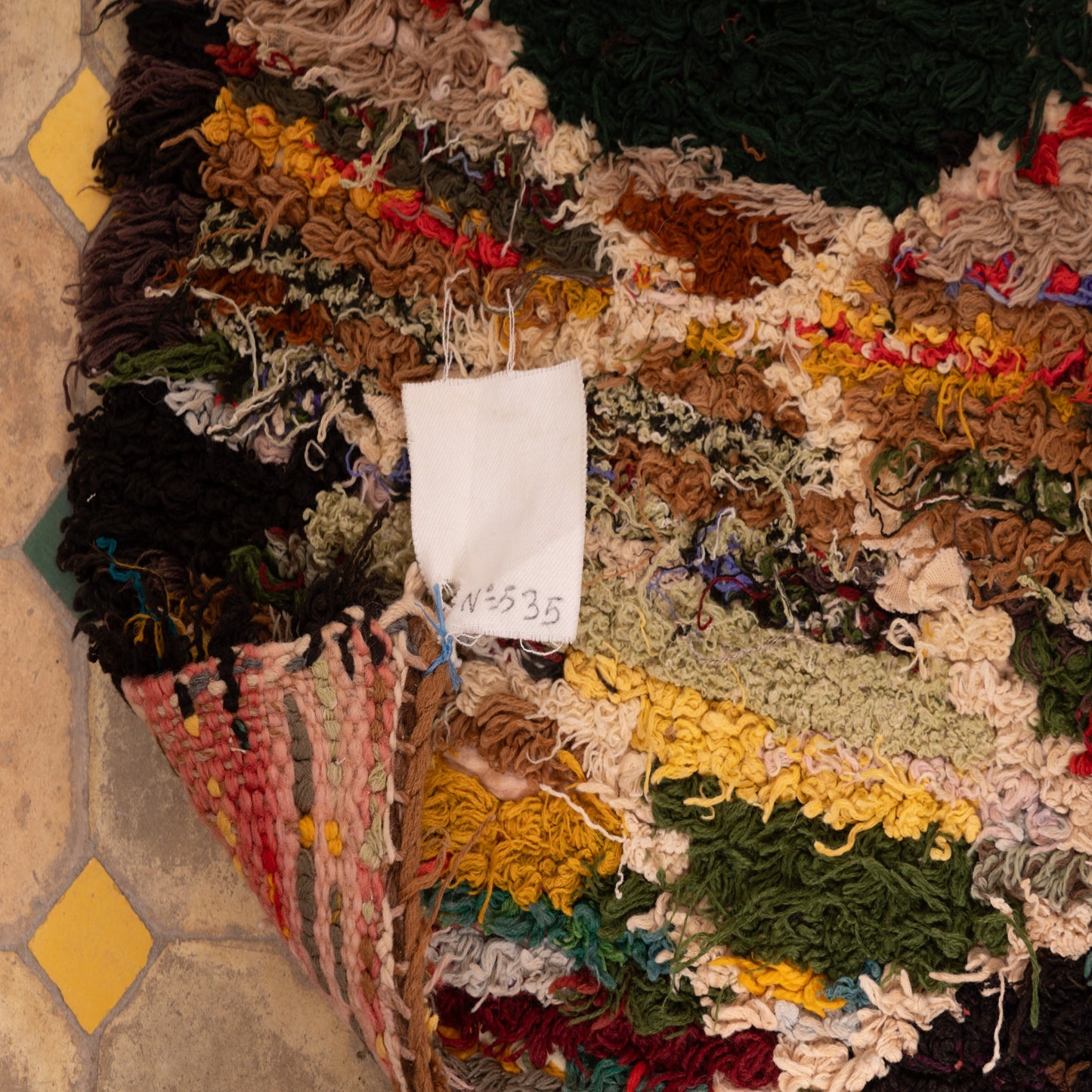 Vintage Moroccan Boucherouite Rug – Handwoven Bohemian Berber Carpet with Bold Geometric Patterns