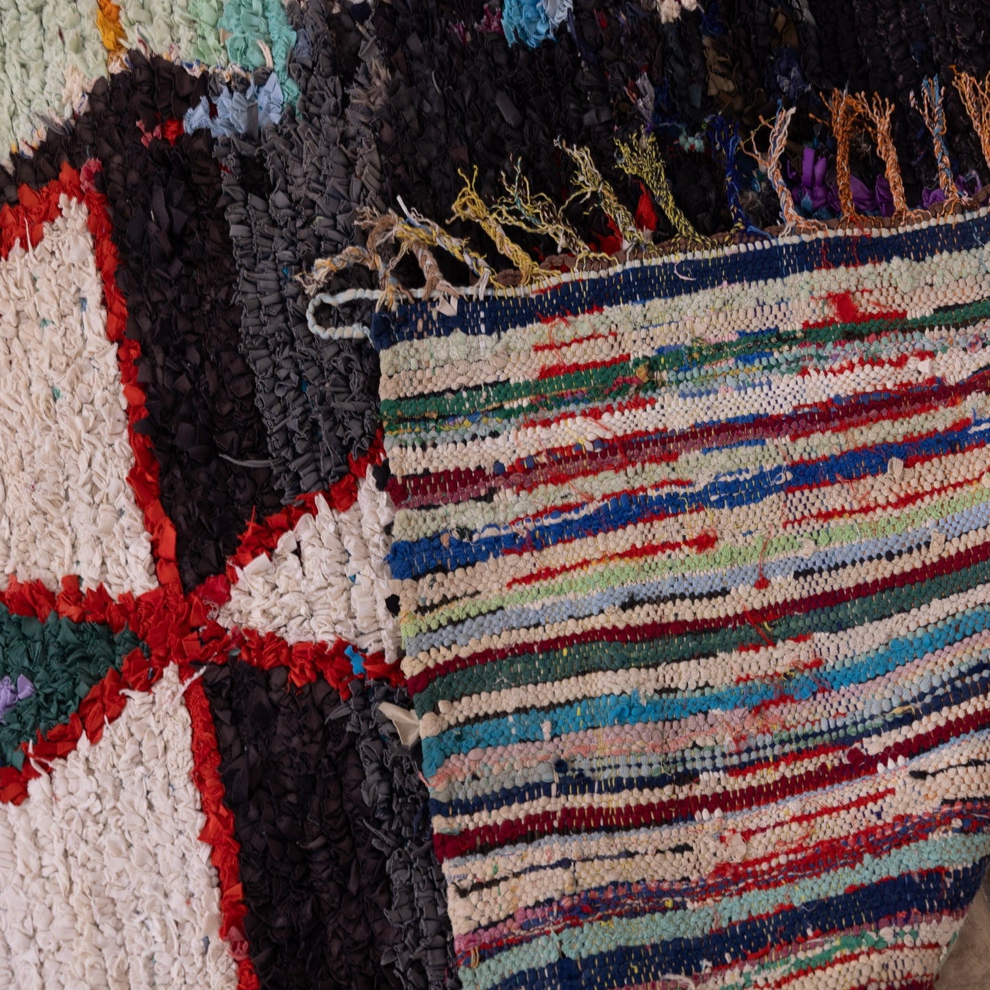 Vintage Moroccan Boucherouite Rug – Handwoven Tribal Berber Carpet – Unique Folk Art Textile