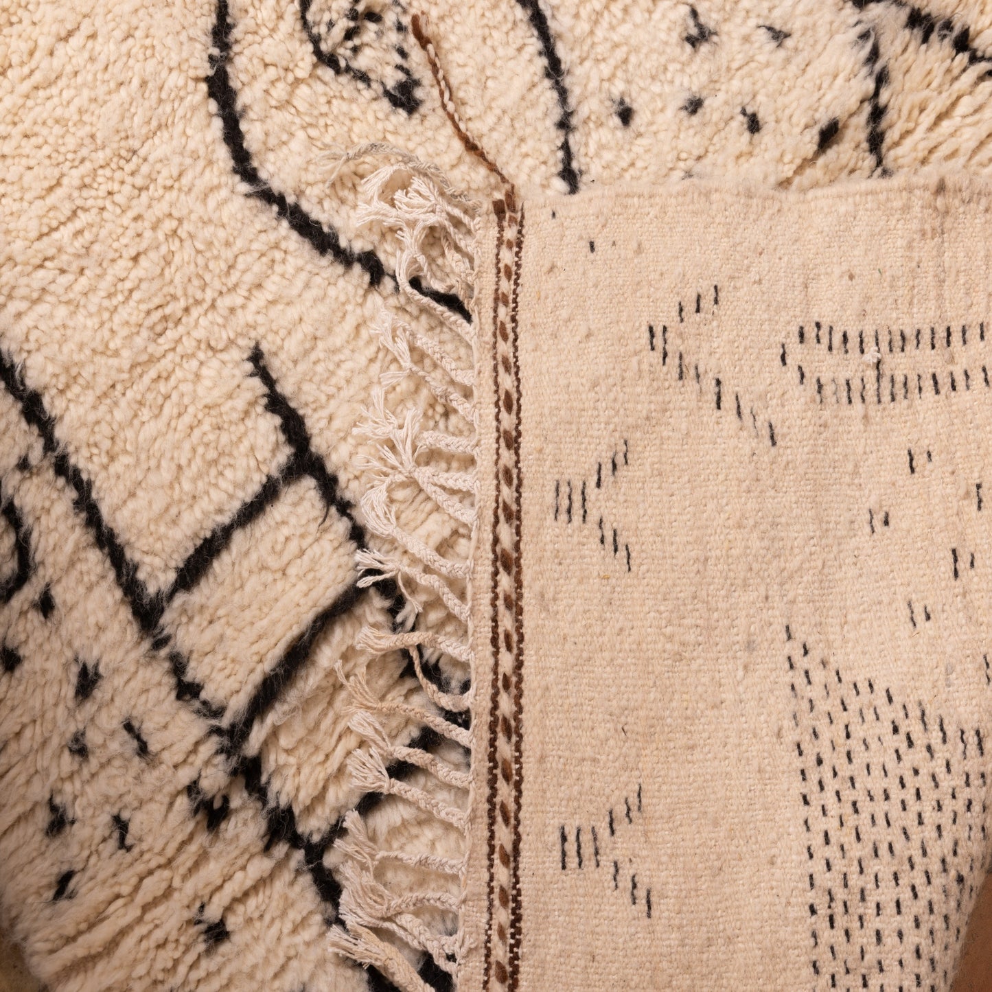 Neutral Azilal Rug with Tribal Symbols - Handmade Wool & Cotton Moroccan Carpet - Small Berber Wall Hanging or Area Rug