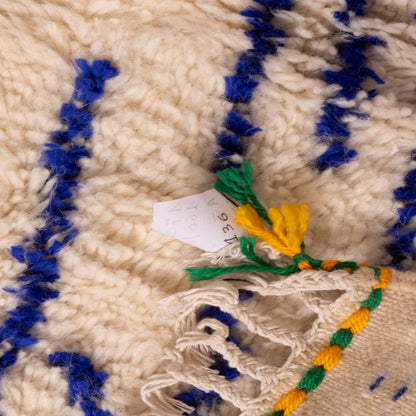 New Handmade Azilal Rug - Abstract Blue Berber Design on Cream - Modern Moroccan Tribal Decor for Wall or Floor