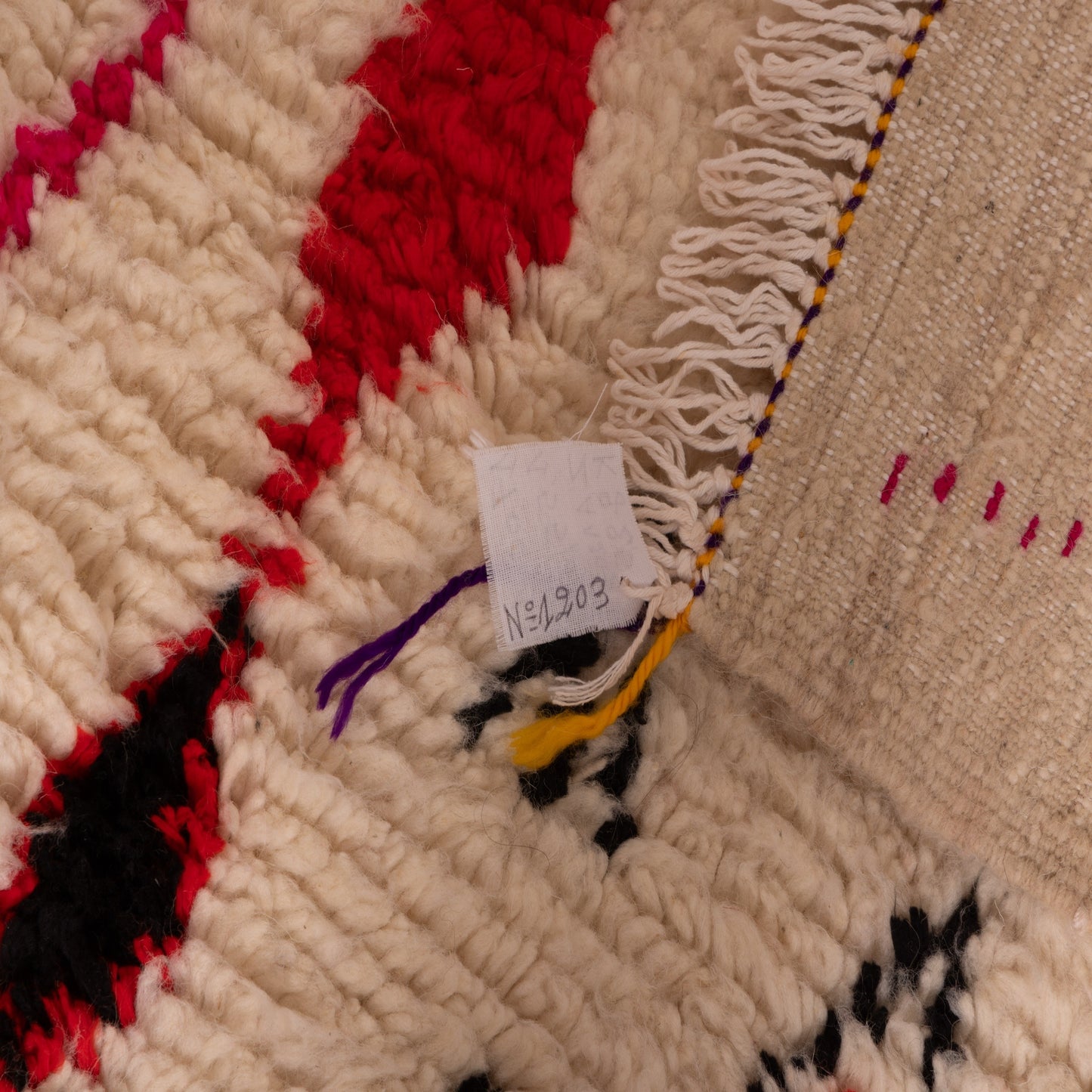 Small Azilal Rug - Vibrant Red & Blue Diamond Berber Design - Moroccan Handwoven Wool & Cotton Carpet