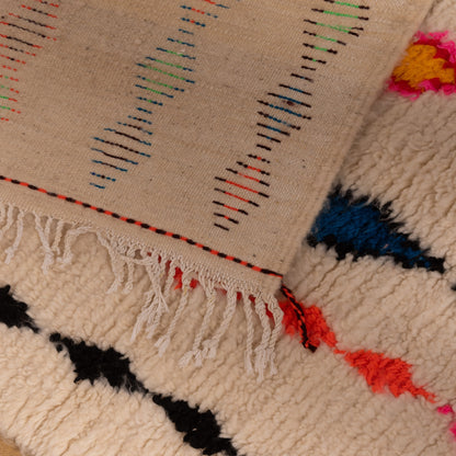 Vibrant Azilal Rug - Handmade Moroccan Wool & Cotton Small Carpet - Rainbow Tribal Boho Decor