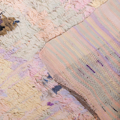Vintage Moroccan Boucherouite Rug – Soft Pastel Abstract Berber Carpet – Handmade Boho Shaggy Rug