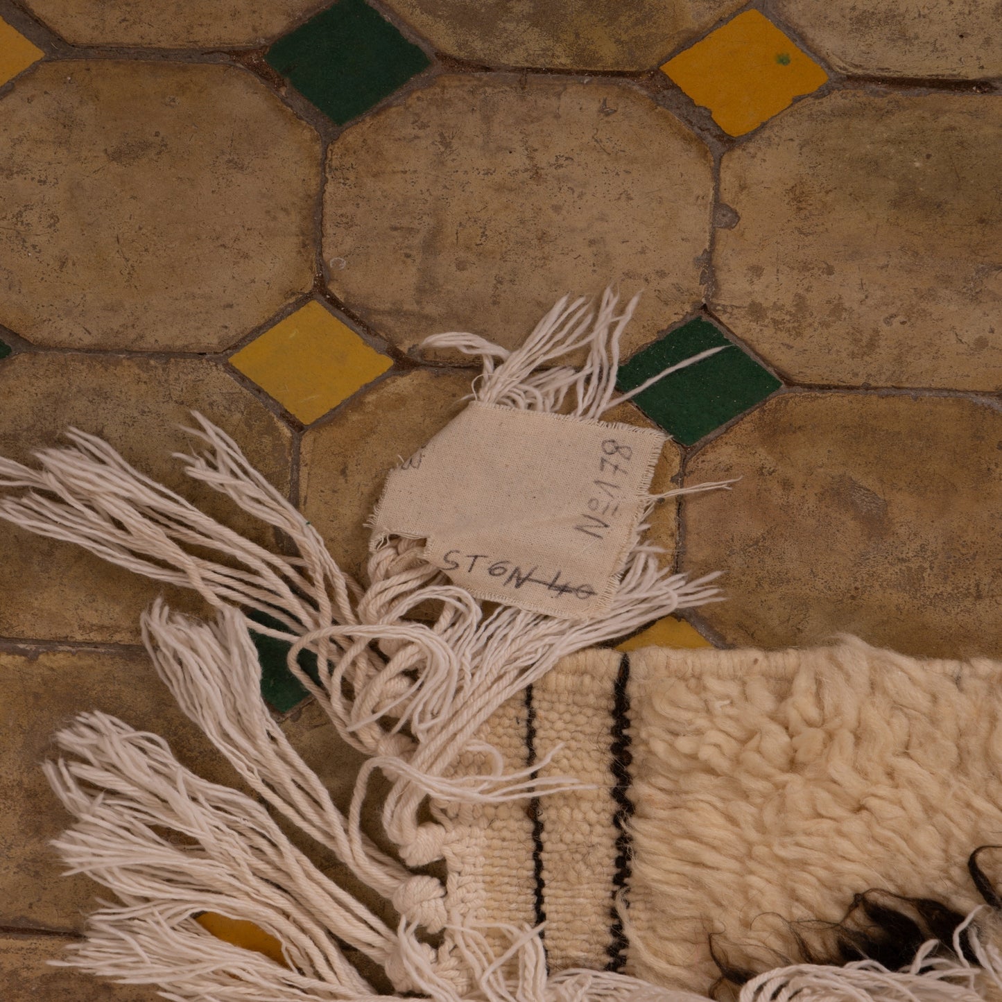 Neutral Berber Wool Rug - Handwoven Moroccan Azilal Runner - Tribal Diamond & Tree Motif