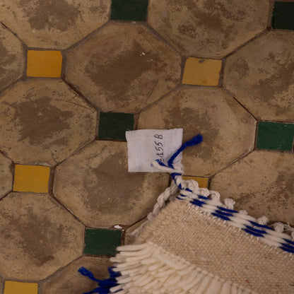 New Handmade Azilal Wool Rug - Abstract Blue Tribal Patterns on Cream - Moroccan Floor or Wall Decor