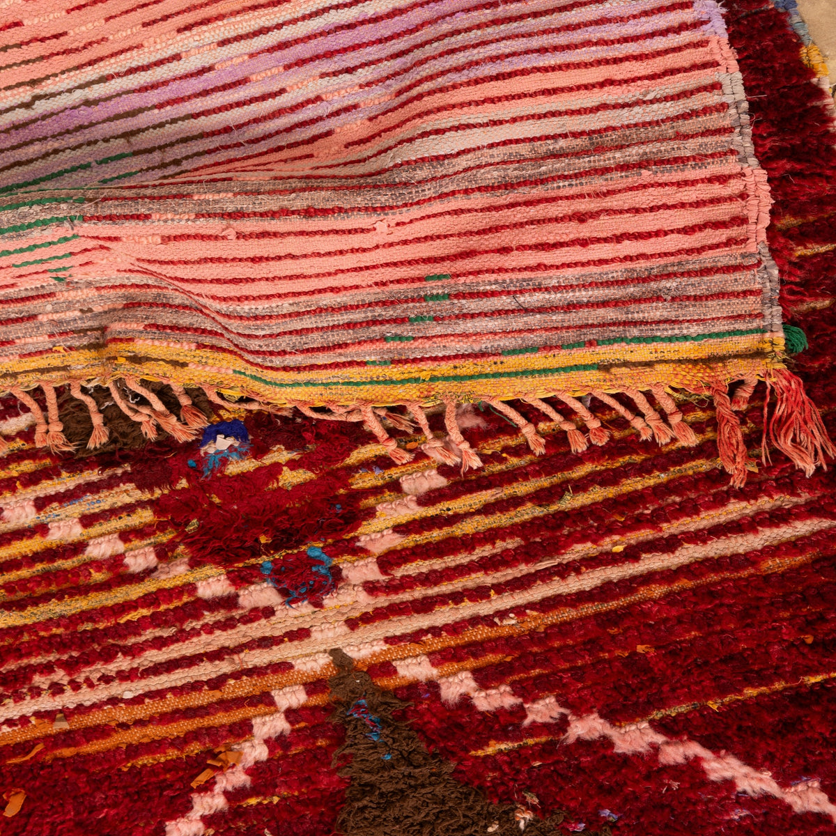 Vintage Moroccan Runner Rug - Deep Red Handwoven Wool with Diamond Tribal Motifs