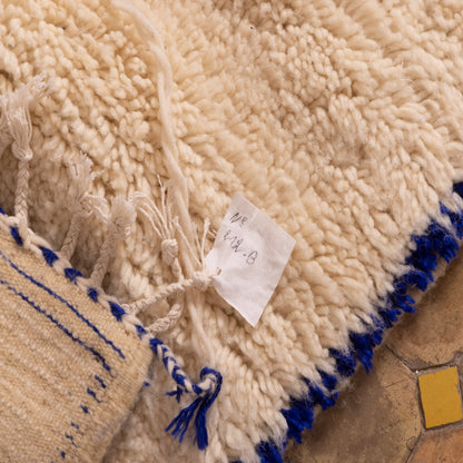 Blue & Cream Azilal Rug - 80% Wool 20% Cotton Moroccan Handmade - Minimalist Berber Tribal Carpet