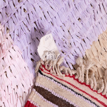 Vintage Moroccan Boucherouite Rug – Soft Pastel Checkerboard Berber Carpet – Handmade Shaggy Boho Rug