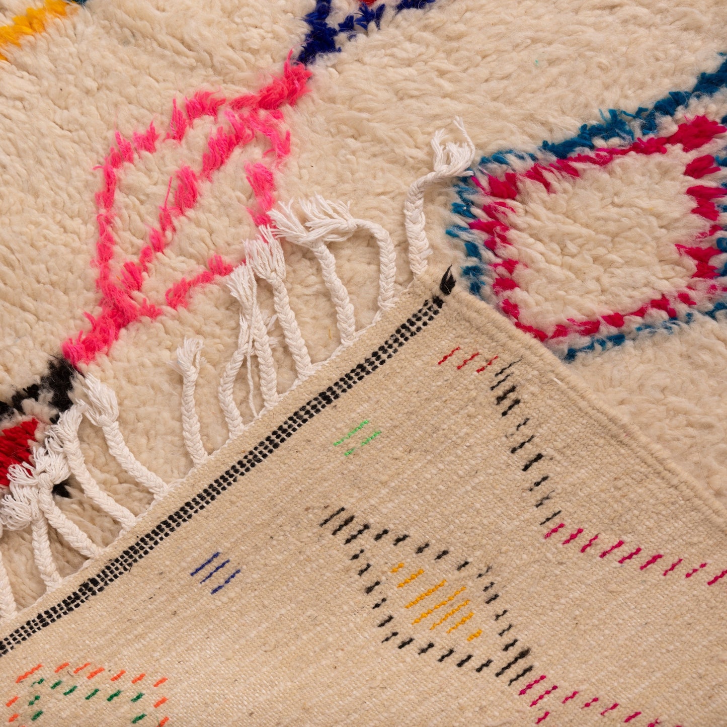 Colorful Small Azilal Rug - 80% Wool 20% Cotton Moroccan Handmade Carpet - Bright Diamond Tribal Design