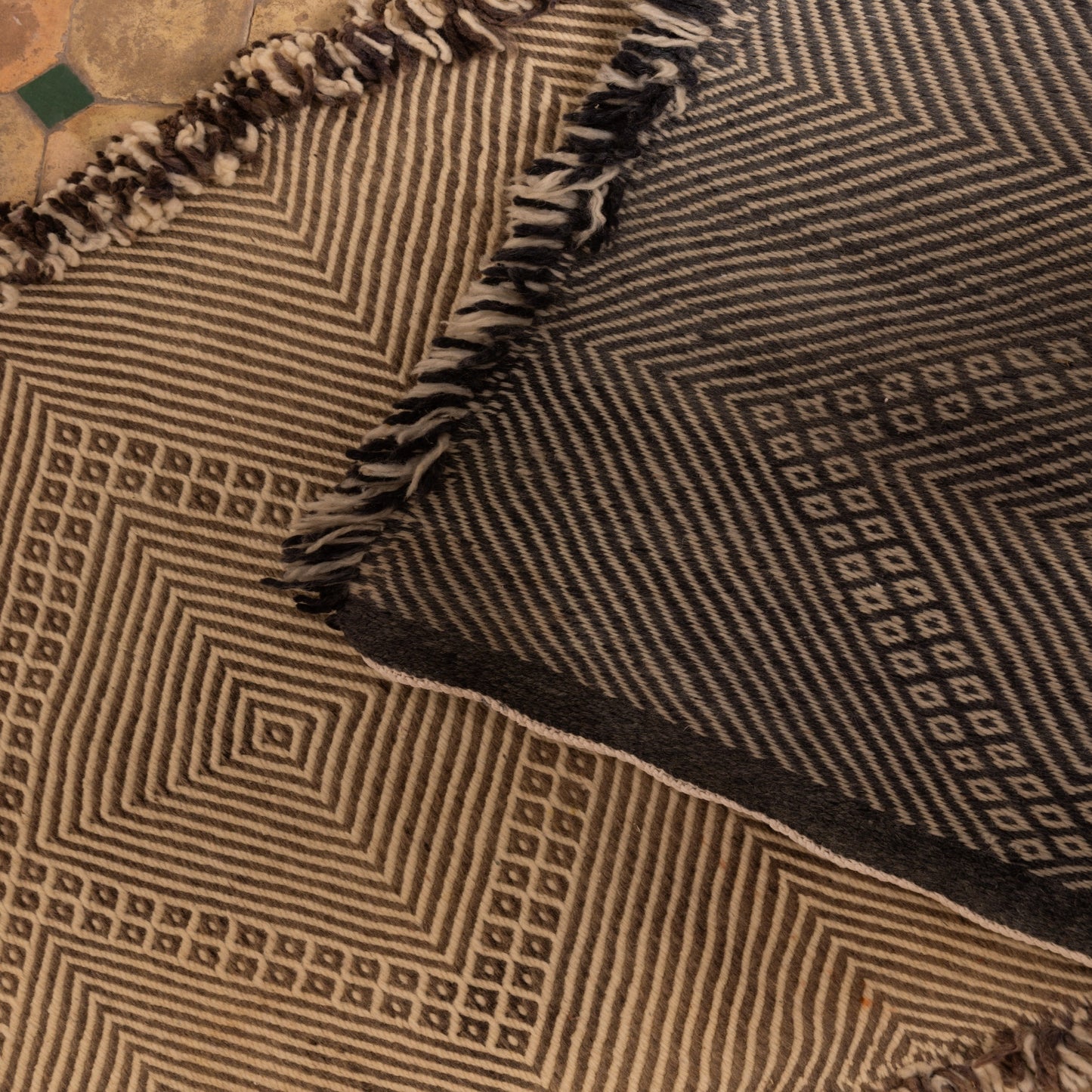 Monochrome Diamond Corridor Runner - Handwoven Wool Hallway Rug
