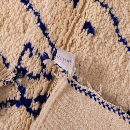 New Handmade Azilal Wool Rug - Blue Mountain Pattern on Cream - Abstract Tribal Decor for Wall or Floor