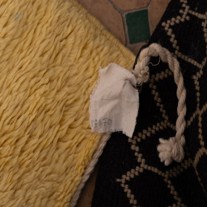 Handwoven Moroccan Mrirt Rug – Yellow & Black Artistic Berber Carpet with Abstract Figure Design