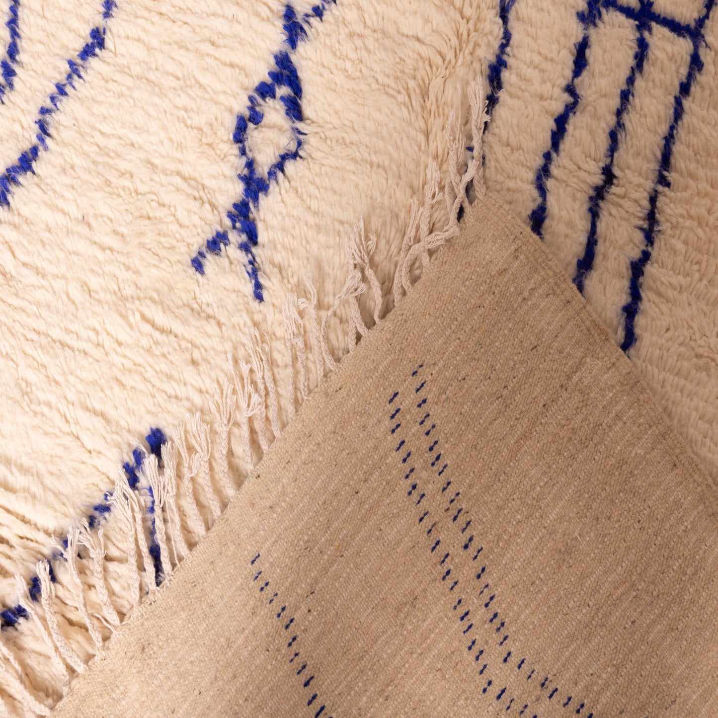 Minimalist Azilal Rug in Blue - Handwoven Moroccan Wool & Cotton Carpet - Boho Modern Tribal Wall Hanging or Mat