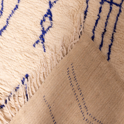 Minimalist Azilal Rug in Blue - Handwoven Moroccan Wool & Cotton Carpet - Boho Modern Tribal Wall Hanging or Mat