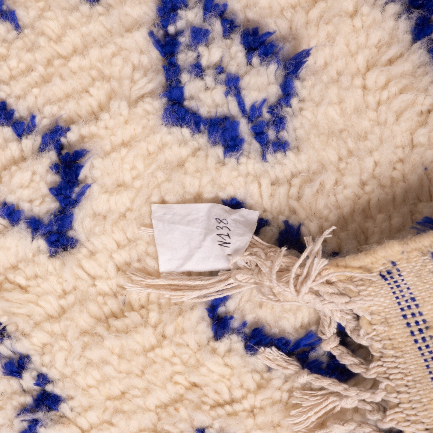 Blue Diamond Azilal Rug - Handwoven Wool & Cotton Moroccan Runner - Tribal Minimalist Berber Carpet
