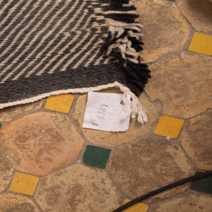 Monochrome Diamond Corridor Runner - Handwoven Wool Hallway Rug