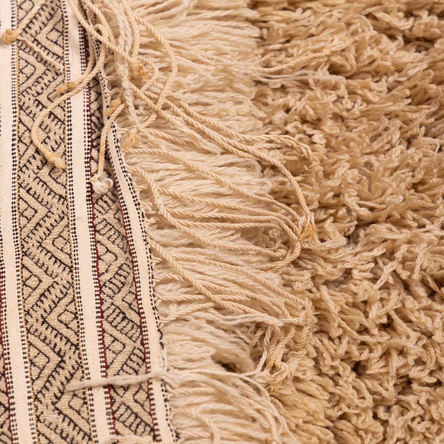 Authentic Vintage Moroccan Handira Rug | Beige Berber Striped Wool Blanket | Handwoven Bohemian Textile ;  10,99 ft / 6,23 ft