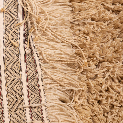 Authentic Vintage Moroccan Handira Rug | Beige Berber Striped Wool Blanket | Handwoven Bohemian Textile ;  10,99 ft / 6,23 ft