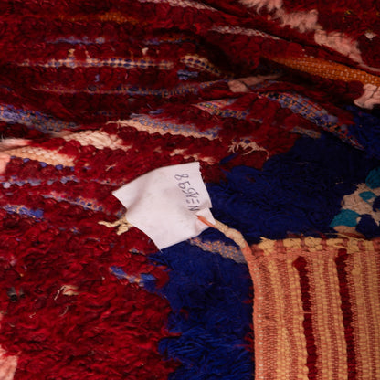 Vintage Moroccan Runner Rug - Deep Red Handwoven Wool with Diamond Tribal Motifs