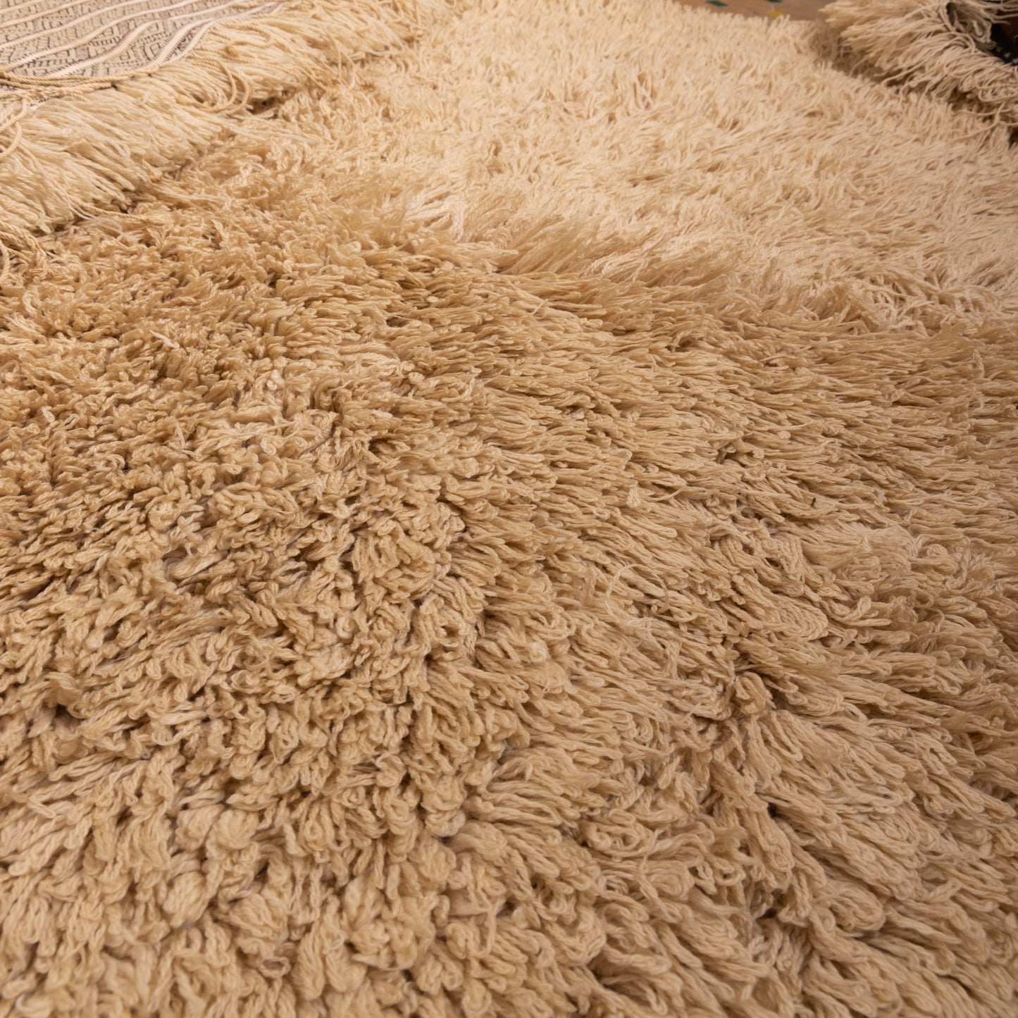 Authentic Vintage Moroccan Handira Rug | Beige Berber Striped Wool Blanket | Handwoven Bohemian Textile ;  10,99 ft / 6,23 ft