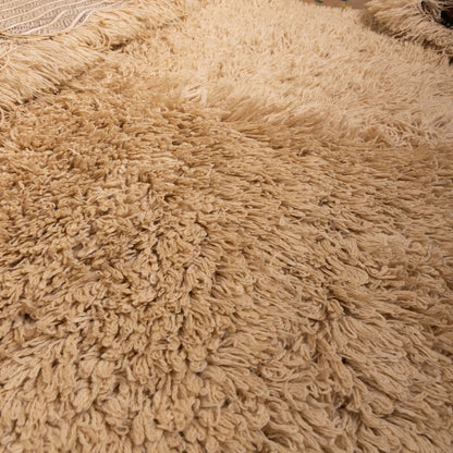 Authentic Vintage Moroccan Handira Rug | Beige Berber Striped Wool Blanket | Handwoven Bohemian Textile ;  10,99 ft / 6,23 ft