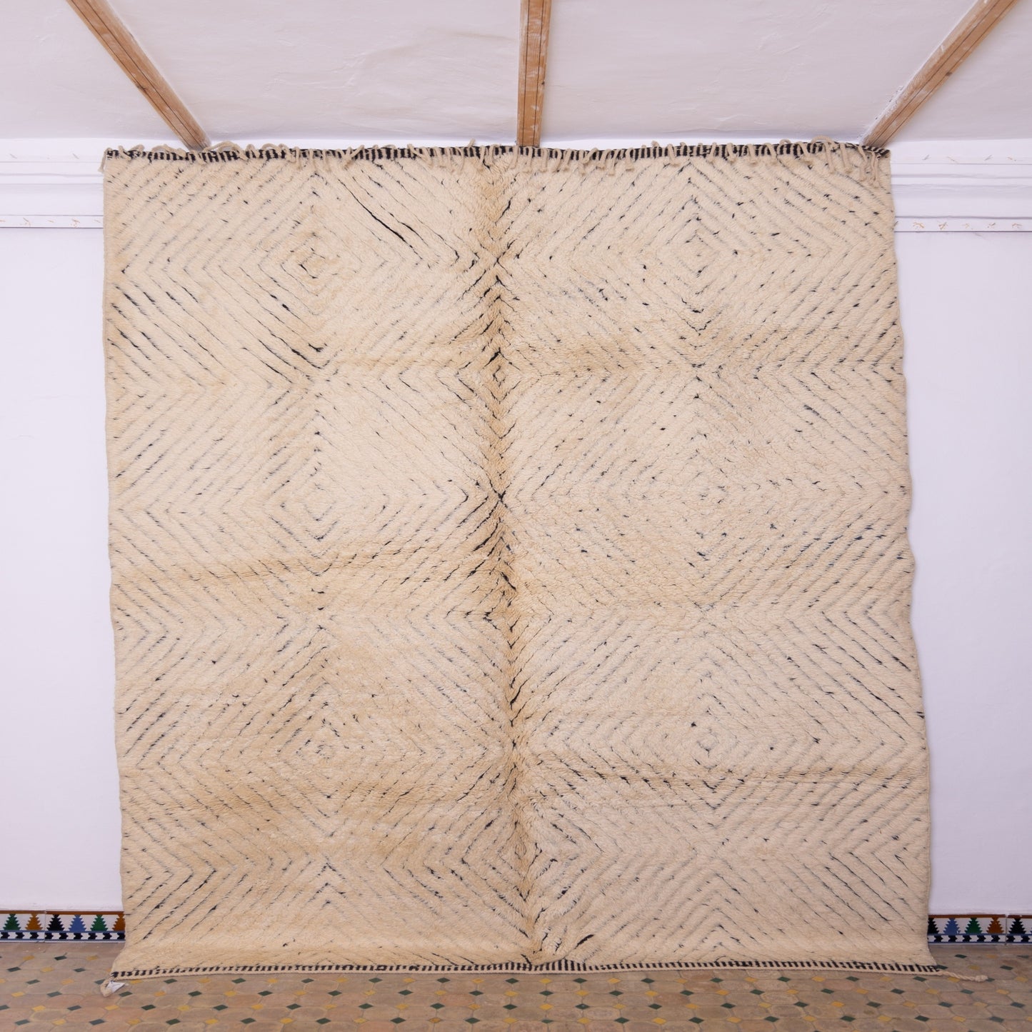 Authentic Mrirt Rug – Handmade Moroccan Wool Carpet – Minimalist Geometric Berber Rug – Luxury Soft & Thick Wool Area Rug