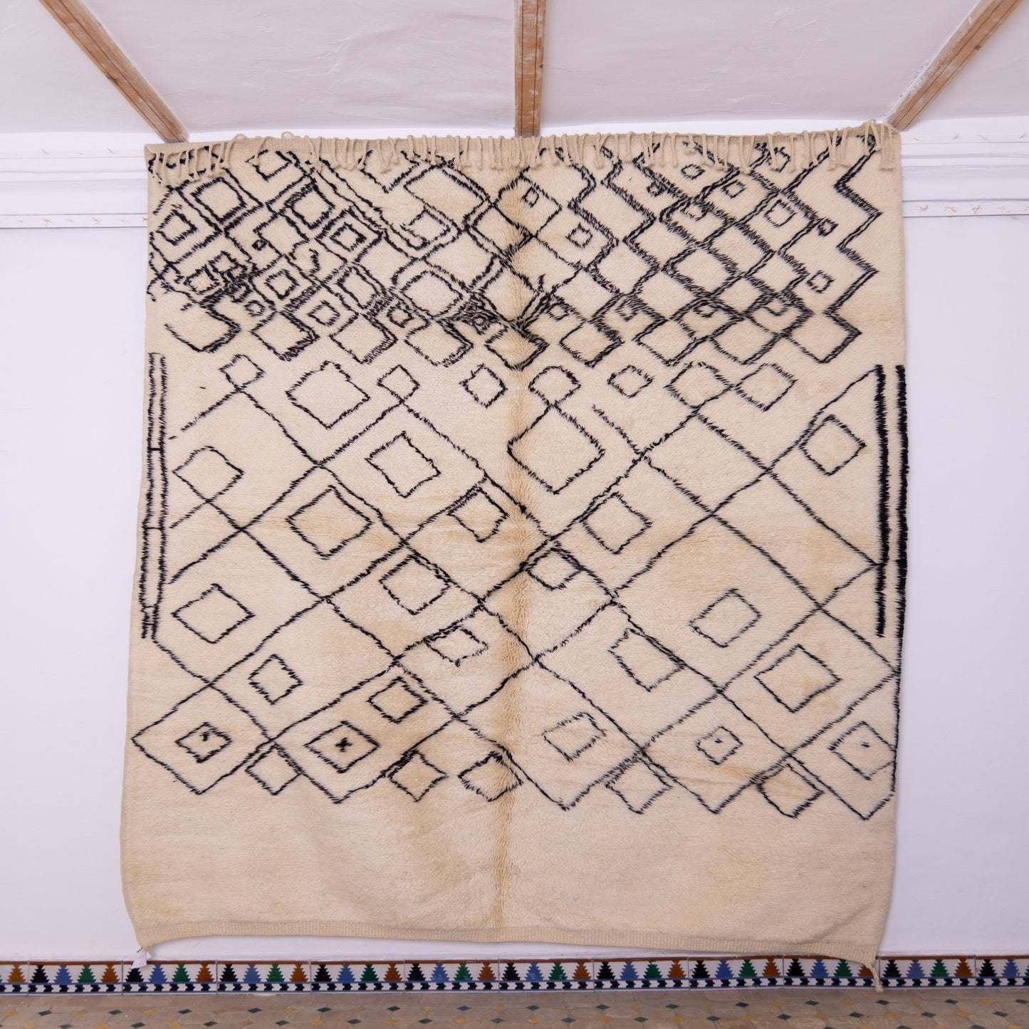 Authentic Mrirt Rug – Handmade Moroccan Wool Carpet – Minimalist Geometric Berber Rug – Luxury Soft & Thick Wool Area Rug