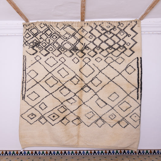 Authentic Mrirt Rug – Handmade Moroccan Wool Carpet – Minimalist Geometric Berber Rug – Luxury Soft & Thick Wool Area Rug