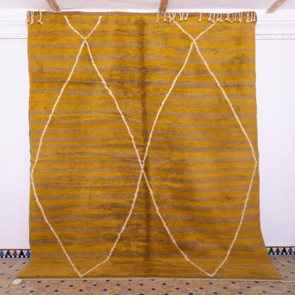 Handmade Mrirt Rug – 100% Wool Moroccan Berber Carpet – Mustard Yellow & Brown Geometric Rug – Luxury Boho & Modern Home Decor