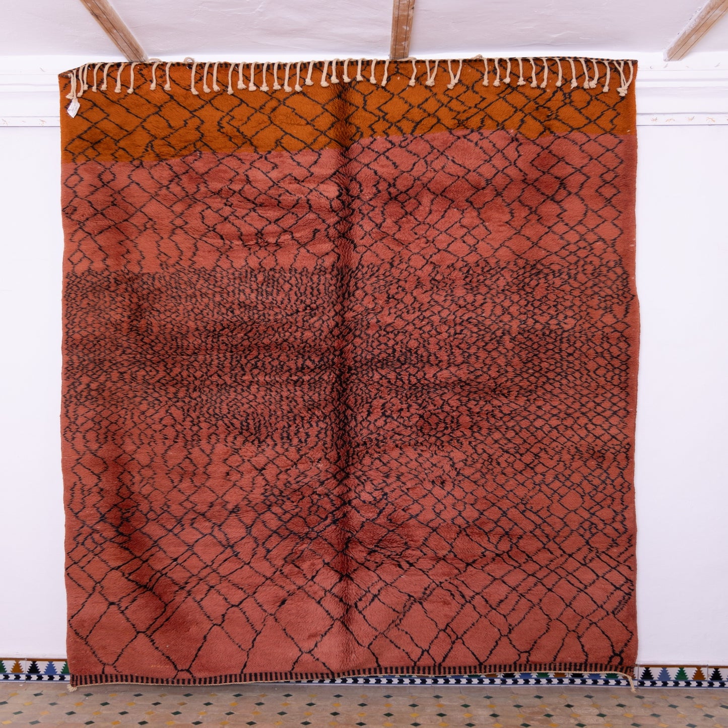 Handmade Mrirt Rug – 100% Wool Moroccan Berber Carpet – Rust & Terracotta Geometric Wool Rug – Luxury Bohemian & Modern Home Decor