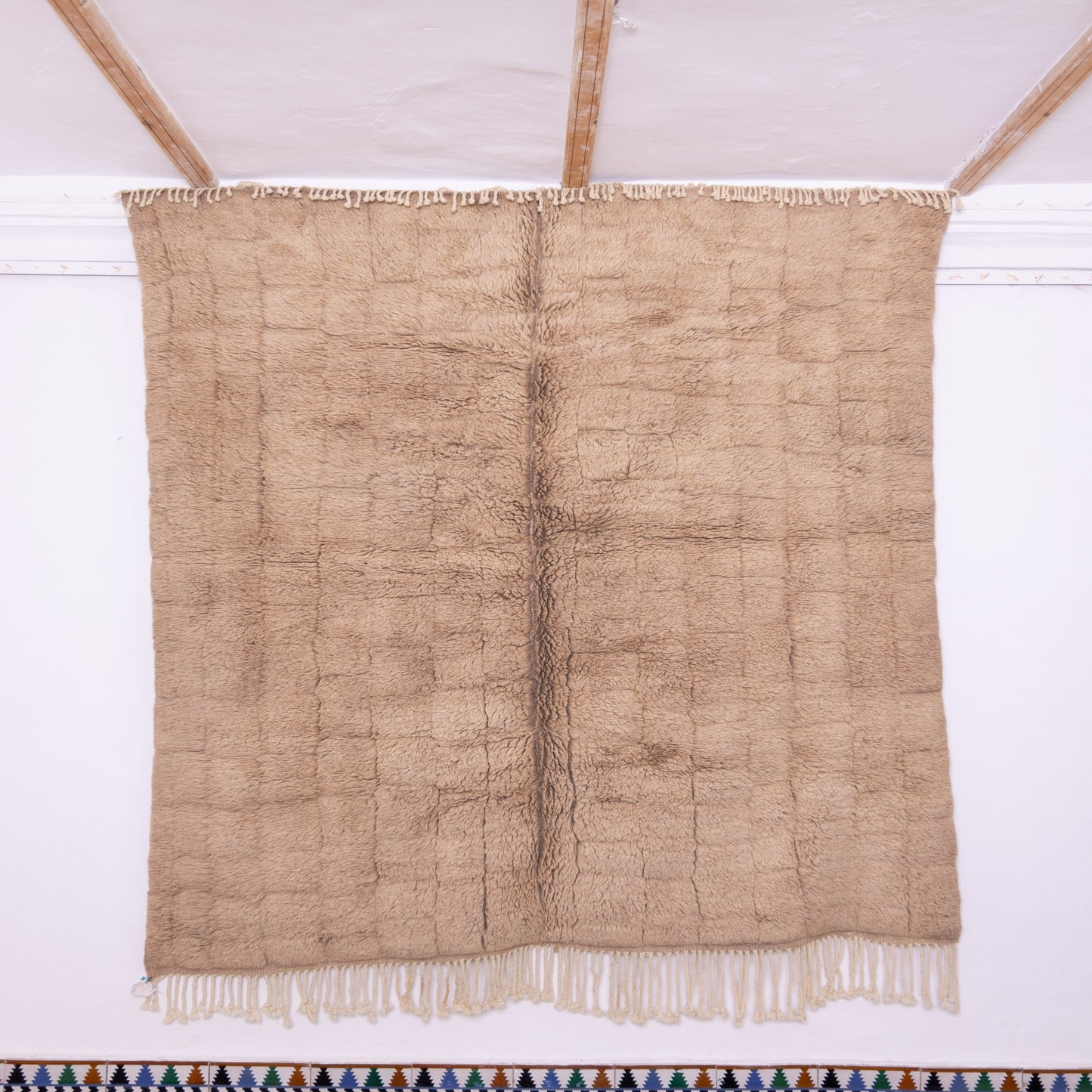 Handmade Mrirt Rug – 100% Wool Moroccan Berber Carpet – Soft Beige Textured Wool Rug – Luxury Minimalist & Boho Home Decor