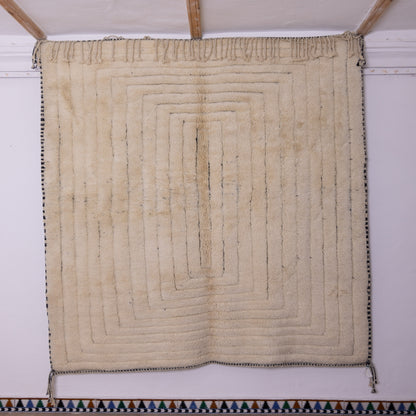 Handmade Mrirt Rug – 100% Wool Moroccan Berber Carpet – Cream & Black Textured Geometric Wool Rug – Luxury Minimalist & Modern Home Decor