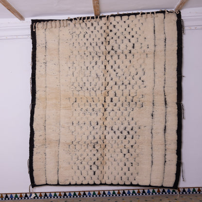 Handmade Mrirt Rug – 100% Wool Moroccan Berber Carpet – Cream & Black Geometric Wool Rug – Luxury Modern & Boho Home Decor