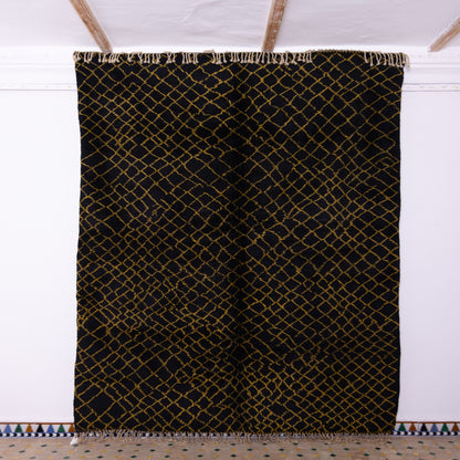 Handmade Mrirt Rug – 100% Wool Moroccan Berber Carpet – Black & Gold Geometric Wool Rug – Luxury Modern & Boho Home Decor