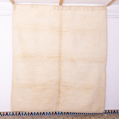 Handmade Mrirt Rug – 100% Wool Moroccan Berber Carpet – Cream Textured Geometric Wool Rug – Luxury Minimalist & Modern Home Decor